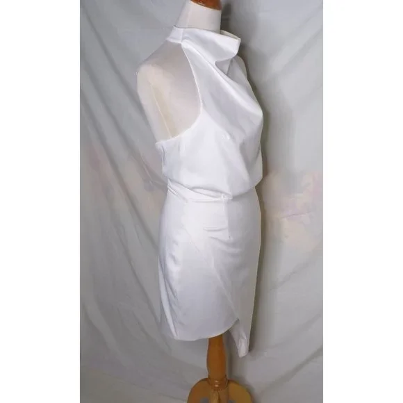 🆕ELLIATT Camo Asymmetric Satin Halter Dress Medium 6 White